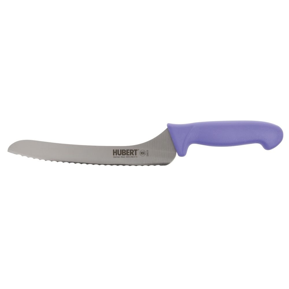 Offset Bread Knife with Purple Polypropylene Handle - 9" L Blade by HUBERT – 9", Stainless Steel, Silver