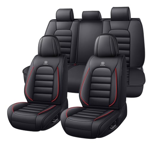 Car Seat Covers Fit for Toyota C-HR 2018-2022,Premium Waterproof Napa Leather Seat Cushion,Soft and Breathable Auto Vehicle Interior Covers,Standard(Full Set) Black&Red Line