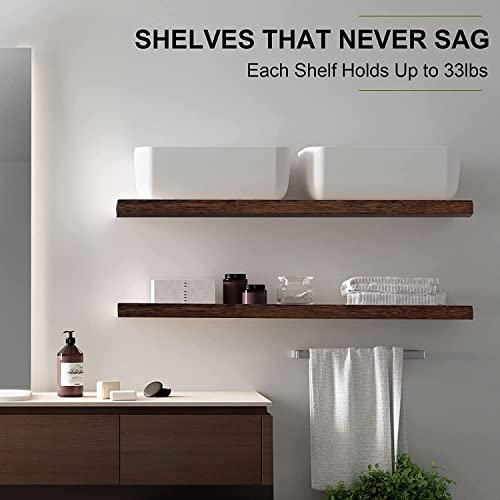 Image of Hamdan Collection Floating Shelves, 24 Inch Wall Shelf Set of 2, Rustic Wood Shelves for Wall Storage, Wall Mounted Wooden Display Shelf for Bathroom Bedroom-Rustic Brown