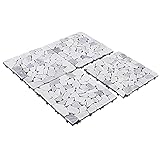 PURE ERA Natural Real Stone Interlocking Floor Deck Tiles Indoor Outdoor Use 12'x12' (4Pcs, 4 sq. Ft, Sliced Grey and White)- Great Upgrade to Patio Backyard Pathway