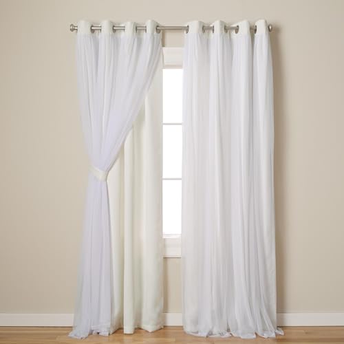 Image of TOWN & COUNTRY LUXE Talia Double Layer Indoor Curtains, Sheer and Room Darkening Blackout, Grommet Top, Energy Efficient, 2-Pack Set, 52 inchx120 inch, Vanilla
