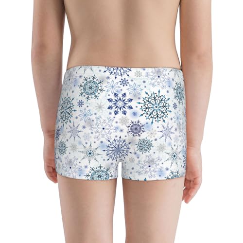 Boys' Cotton Boxer Brief Soft Underwear-Retro Ice Blue Snowflakes3