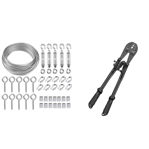 Kit de Cable de Acero 1/16 de 100 pies con Tensor de Tensión de Tornos M5, Herramienta para Crimpar Cable de Acero
