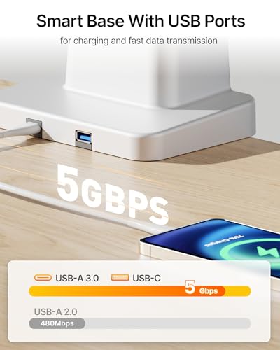 Brazo de monitor único monTEK blanco con USB de diseño minimalista 6