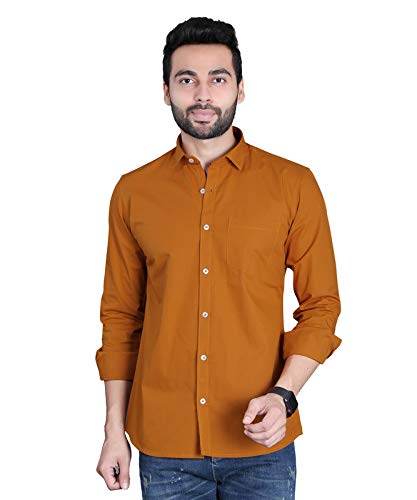 Image of Fifth Anfold Men's Pure Cotton Solid Color Mandarin Collar Full Sleeve Casual Wear Shirt, Office Wear for Men