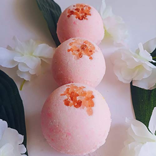 Image of Bath Bombs for Bath Tub - Pack of 3 Fizzy Aromatic Bath Bombs with Lavender Buds - Pink Salt, Epsom Salt, Dead Sea Salt - Free from SLS, 75g Each - Perfect Bath Gift