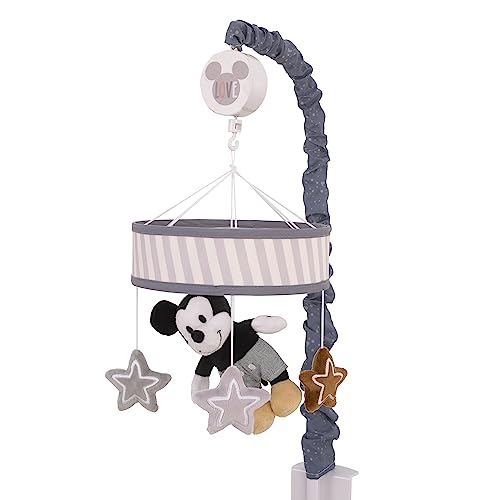 Image of NoJo Disney Mickey Mouse Love Mickey Gray, Black, and Tan Plush Mickey Mouse and Stars Musical Mobile