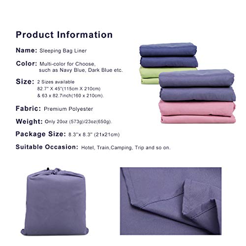 Sleeping Bag Liner Travel Camping Sheet Lightweight Breathable Cotton Sleeping Liner Ultralight Compact Sleep Sheet Carry Bag For Picnic,Hiking (Dark Blue1, 82.7Inch X 45Inch) #TOP3