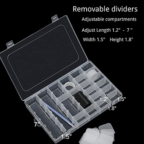 Snowkingdom Pack of 2 Transparent Plastic Grid Box Storage Organizer For Display Collection with Adjustable Dividers - 36 Clear Grids - 10.8"x7.0"x1.8" Come with Letter Stickers