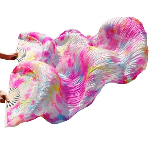 HPLWJO Belly Dance Real Silk Fans,Women 150 * 90cm 1 Pair (Left+Right) Silk Long Fans Veils, Belly Dance Dancing Silk Fans for Dance Performance (Pink Tie-Dye)