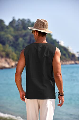 Image of COOFANDY Men's Cotton Linen Sleeveless Shirts Casual Tank Top Beach Tunic