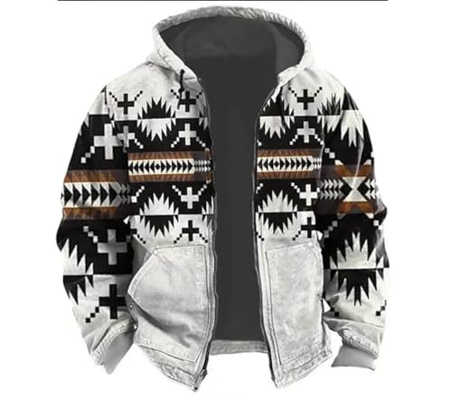 Sweat-shirt décontracté zippé homme imprimé traditionnel mode tribal hiver