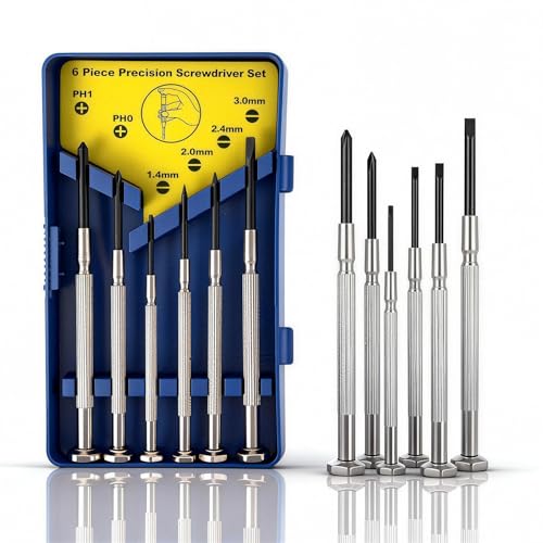 6Pcs Small Screwdriver Set, Mini Screwdriver Set, Eyeglass Repair Screwdriver with 6 Different Size Flathead and Philips Screwdrivers, Ideal for Watch, Jewelers