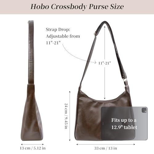 Image of Hobo Bags for Women, Vegan Leather Shoulder Handbag Tote Bag | Soft purse for teachers, office, college, travel, vacation& daily commute