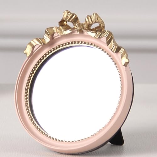Espejo de maquillaje redondo pequeño portátil bowknot miniatura 6