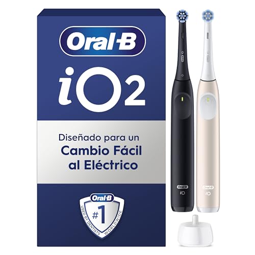 Oral-B iO 2 Pack de 2 Cepillos de Dientes Eléctricos Negro Noche y Rosa Suave, 2 Cabezales, 3 Modos De Cepillado, Sensor De Presión y Temporizador, Diseñados por Braun