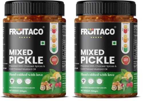 Image of Fruitaco Mixed Pickle 500 Gm - Authentic Indian Pickle with Tangy, Spicy, & Robust Flavors, Mixed Aachar (Pack of 2)