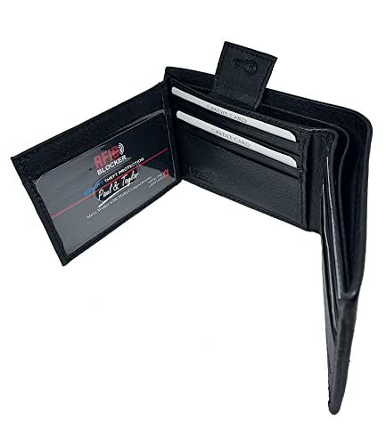 Men's, RFID Protected, Genuine Leather BiFold Wallet With 2 ID Windows On Fold Out (Black)4