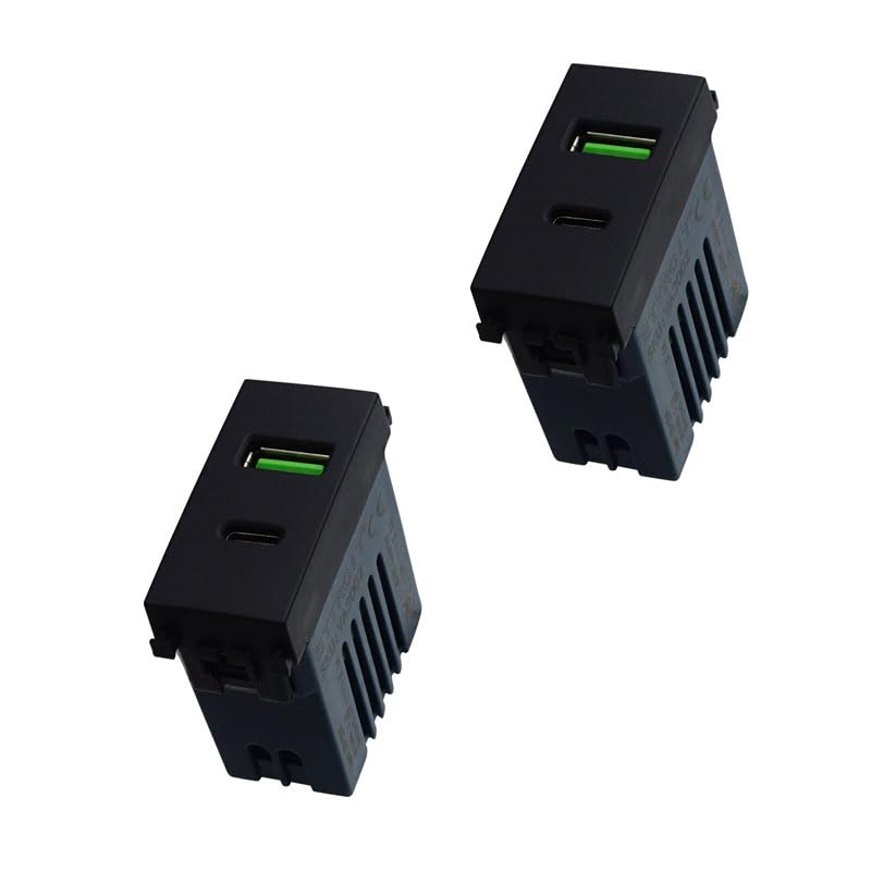  **2 Pezzi Accumulatore USB Compatibile con Vimar Arke, Modulo Ricarica USB C Parete (USB-A + USB-C 5V |1A), Nero**
| **