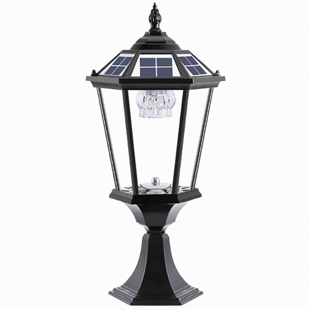 ITOSUI European Style Gate Pillar Lamp Solar-Powered Villa Courtyard Lighting Fixture Wet Location Rated Waterproof Cast Aluminium Lamp for Fenced Garden Auto On/Off Exterior Lawn Light Fixture