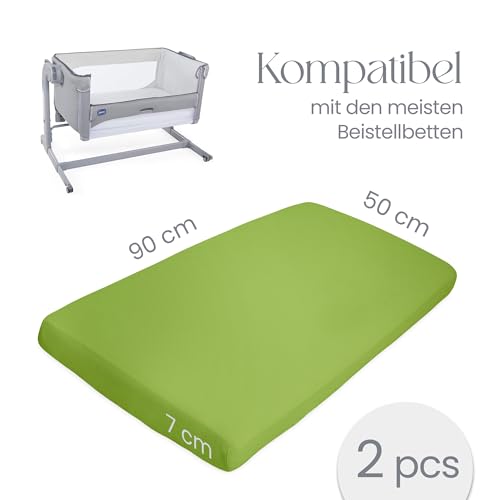 Spannbettlaken Kinderwagen 90x50 cm – 2er-Set Grün Baby Spannbettlaken Aus Bio-Baumwolle – Waschbar & Weich – Für Kinderwagenmatratze – Ansicht 4