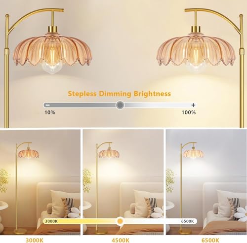 Image of Vintage Floor Lamps for Living Room Glass Floor Lamp with Remote Control & 3 Color Temperature,Dimmable Floor Lamp Gold Mid Century Modern Standing Lamp Brass Tall Floor Lamps for Bedroom Corner