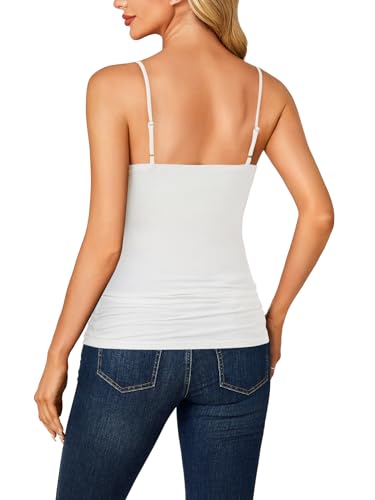 Image of LYANER Women's Lace Trim V Neck Y2k Cami Top | Summer Adjustable Spaghetti Strap Sleeveless Stretch Slim Fitted Going Out Undershirt Tank Tops