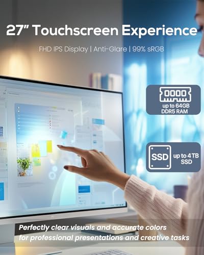 Image of HP 27 inch Touchscreen All-in-One Computer, Intel Ultra 7 155U(up to 4.8 GHz), 64GB RAM, 4TB SSD, 1080P Camera, Win 11 Pro, Wi-Fi 6 & Bluetooth 5.3, for Office, Home & Video Calling, w /PC Accessories