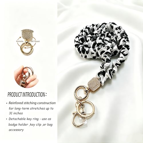 ASSRAOS Satin Scrunchie Lanyard Stretchy ID Badge Holder for Teachers Nurses Women, 20.8in Length Stretches to 31in, Cow Print — view 4