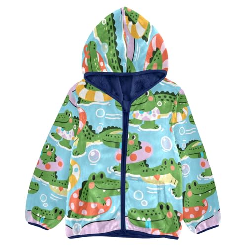 Crocodile Pool Party Fun Print Toddler Fleece Jacket Girl Boys Hooded Fleece Jacket Coat Warm Outwear Zip-up 3-10T