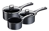 Tefal Expertise Juego de 3 Piezas: Cacerola con Tapa, Aluminio, Negro, 16/18/20 cm