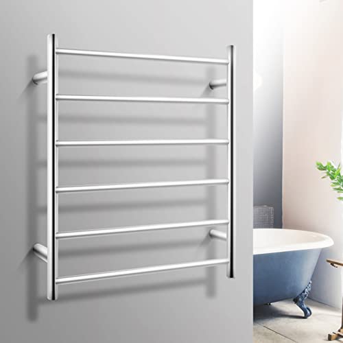 ACA Trading Bathroom Heated Towel Rail 6 Bars Round Stainless Steel Electric Heated Towel Energy-Saving Heated Towel Rack Holder Wall Mounted 70W SAA Certificate (Chrome)