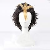 MAGGAZ Cosplay Wig Anime Haikyuu!! Nishinoya Yuu Wig Cosplay Costume Short Black and Blonde Heat Resistant Synthetic Hair Wigs + Free Wig Cap for Coser