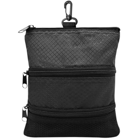IASINN golf ball bag，3-Layers Zipper Golf Bag，golf bag organizer，Detachable Golf Accessory Pouch，Golf Ball Pouch Holder Belt Waist Bag，Multi Pocket Zipper Hook (Black) Cover