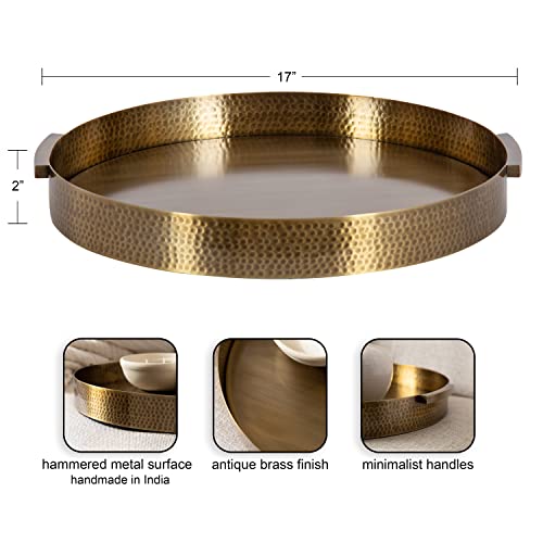 Kate And Laurel 224430 Samana Modern Glam Round Metal Tray, 17 Inch Diameter, Antique Brass thumb #1