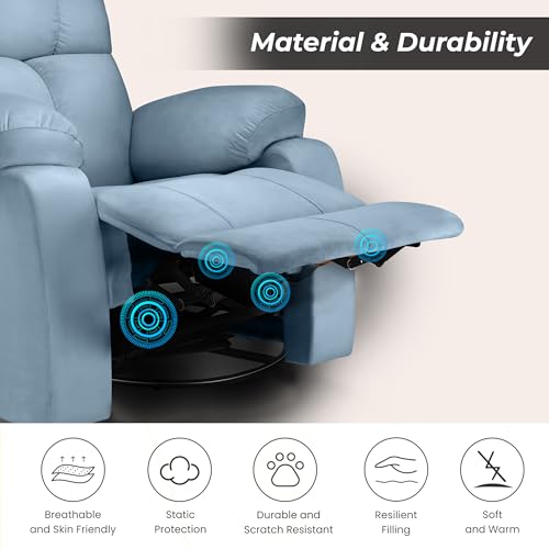 Image of Little NAP Helios Soft Suede Fabric Single Manual Rocking & 360 Revolving Recliner | Padded 1 Seater Aaram Sofa | Relaxing Chair for Home Office Living Bed Room | Sky Blue