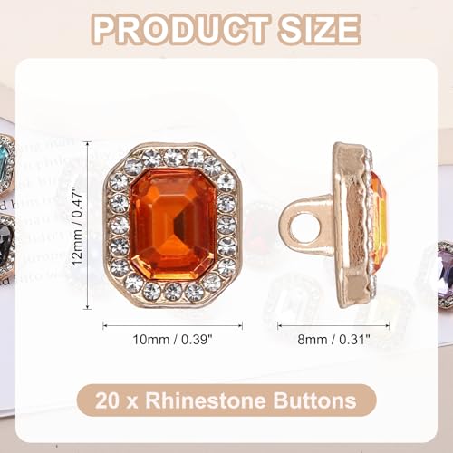 Boutons en diamant orange de forme rectangulaire pour haute couture