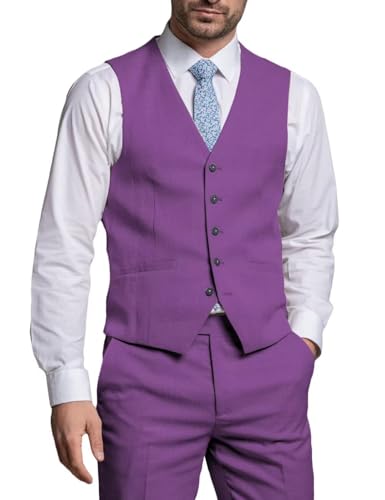 Mens 2 Piece Suit Slim Fit Formal Groomsmen Vest Pants Suit Set Wedding Single-Breasted V-Neck Vest and Pants