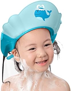 FUNUPUP Baby Shower Cap, Adjustable Kids Shampoo Shower Cap Hair Washing Shampoo Shield Baby Bath Visor for Eyes and Ears Protector (Blue)