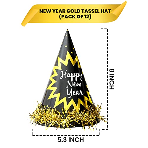 image for KatchOn, Happy New Years Hats 2025 - Pack of 12, Gold Tassel | New Yea