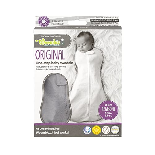 Image of Woombie Eucalyptus Leaf Tencel Sweaddling Blanket - Ultra Soft, Soothing Eucalyptus Fiber Baby Swaddle - Wearable Baby Blanket - Dreamy Gray, 5-13lbs