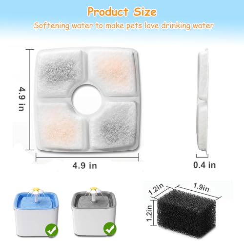 16 Pack Replacement Filters & 16 Pack Pre-Filter Sponges for Veken 84 oz / 2.5L Automatic Pet Water Fountain, Triple Filtration Cat Fountain Replacement Filter