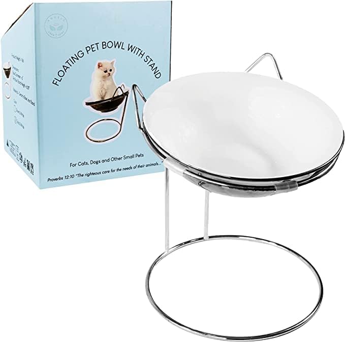 Angels Creations Cute Cat Bowls, Elevated Cat Bowls, Cat Food Bowl Ceramic Cat Bowls for Food and Water with Raised Stand Whisker…