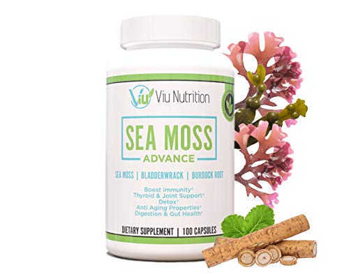 Viu Nutrition Organic Sea Moss Capsules â€“ Sea Moss Pills with Burdock Root and Bladderwrack Capsules - Non GMO Vegan Dietary Supplement for Thyroid Support, Immune Boost â€“ 100 Capsules