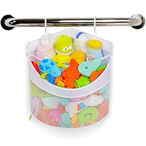 Baby Bath Toy Organizer Quick Drying and Mould Proof Corner Hang Suspension Bath Toy Holder Large Capacity Multi Use bath toy storage White