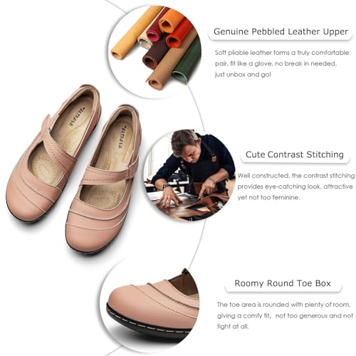 Image of TALENAVA Women's Comfortable & Lightweight Leather Mary Jane Flats Versatile Business Casual Dress Shoes Work Office Cute Stylish Everyday Walking Shoes