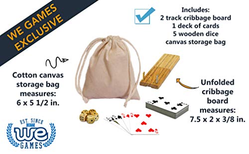 We Games Cribbage Board Game Set, Travel Crib Board With Storage Slot And Drawstring Bag For Card Storage, Foldable 2 Track Cribbage Board With Cards, Metal Pegs And Dice, Mini Board Games #TOP1