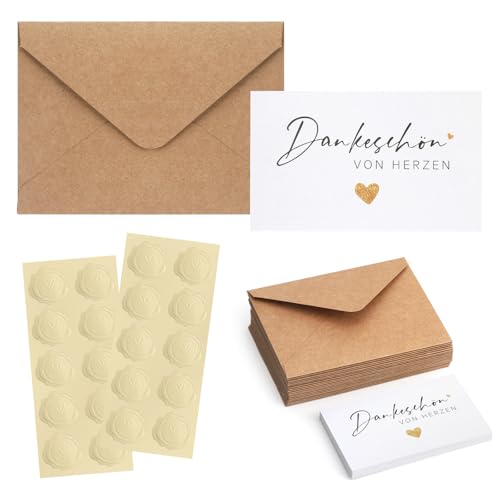 VOSSOT 20 Stück 9cm x 5.4cm Kleine Dankeskarten mit Kraftpapier Umschlägen und Gold Siegel Aufklebe, Mini Dankeschön Karte, Thank You Cards für Geburtstag Hochzeit DIY Dankeskarten Geschenk VOSSOT 20 Stück 9cm x 5.4cm Kleine Dankeskarten mit Kraftpapier Umschlägen und Gold Siegel Aufklebe, Mini Dankeschön Karte, Thank You Cards für Geburtstag Hochzeit DIY Dankeskarten Geschenk