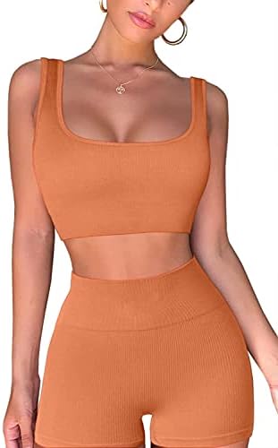 FAFOFA Exercise Units for Ladies 2 Piece Seamless Ribbed Crop Tank Excessive Waist Shorts Yoga Outfits 3 41LWzBU6jTS. AC