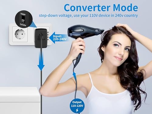 International Travel Adapter Voltage Converter Steps Down 220V to 110V for Cell Phones, Laptops, and Curling Irons, US to UK, Europe, Australia, and More Than 200 Countries2